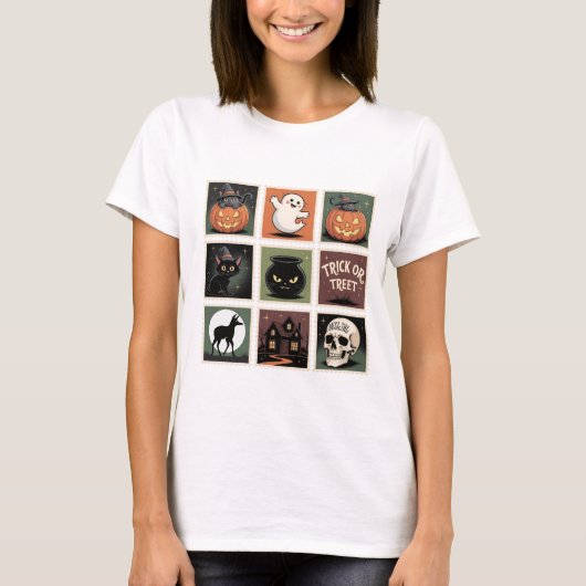 Retro Halloween Stamp Collection T-Shirt (Devant)