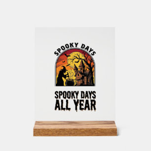 Retro Halloween T-shirt Heks Huis Vleermuis Maan O Acryl Bord