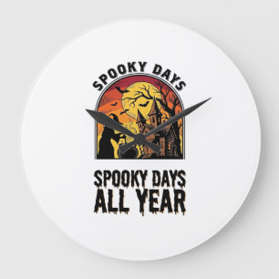 Retro Halloween T-shirt Heks Huis Vleermuis Maan O Grote Klok