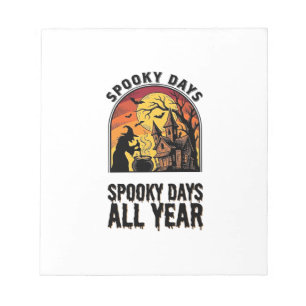 Retro Halloween T-shirt Heks Huis Vleermuis Maan O Notitieblok