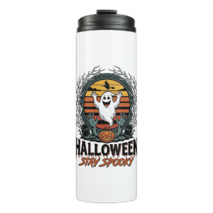 Retro Halloween T-shirt met gegraveerde spookmaan Thermosbeker