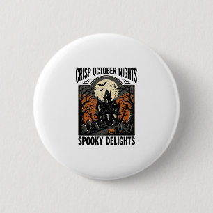Retro Halloween T-shirt met Griezelnacht in Oktobe Ronde Button 5,7 Cm
