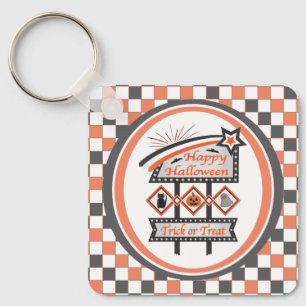 Retro Halloween Teken – Trick or treat Plaid Sleutelhanger