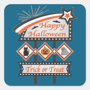 Retro Halloween Teken – Trick or treat Vierkante Sticker