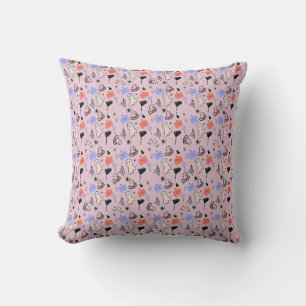 Retro Halloween Vintage Themade Doodles Roze Kussen