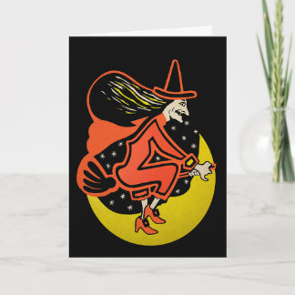 Retro Halloween Witch Card Feestdagen Kaart