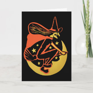 Retro Halloween Witch Card Feestdagen Kaart