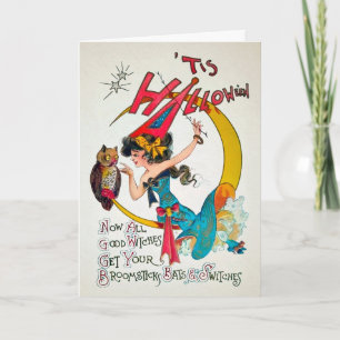 Retro Halloween Witch en Owl Kaart