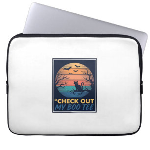 Retro Halloween Zwarte Kat Boo T-shirt ontwerp_1 Laptop Sleeve