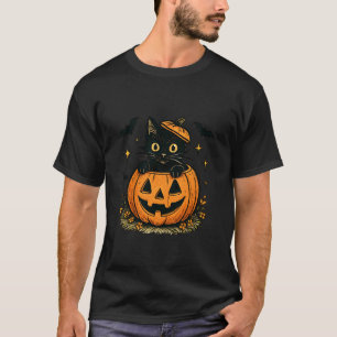 Retro Halloween Zwarte Kat in Pompoen Griezelig Se T-shirt