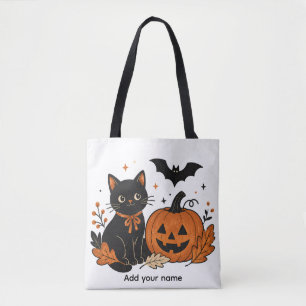 Retro Halloween Zwarte Kat Pompoen All-Over Print Draagtas