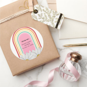 Retro halve daisy Baby shower Ronde Sticker