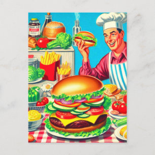 Retro Hamburger Comic Illustratie Briefkaart