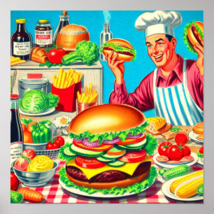 Retro Hamburger Comic Illustratie Poster