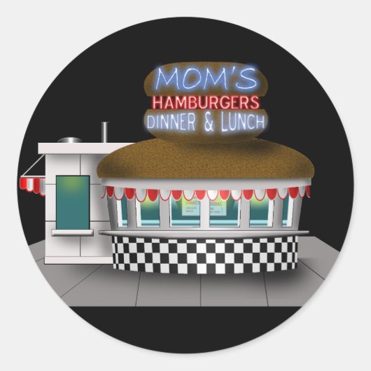 Retro Hamburger Stand Ronde Sticker (Voorkant)