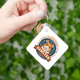 Retro Hamster Ringen Embleem Kunst Sleutelhanger