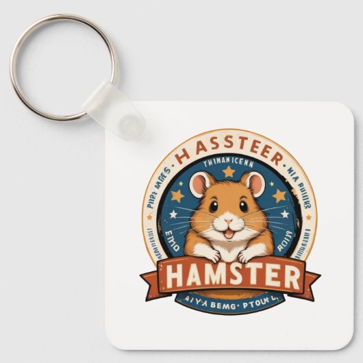 Retro Hamster Rings Emblem Art Sleutelhanger (Voorkant)