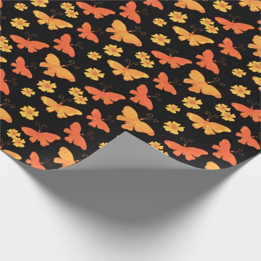 Retro Hand-Drawn Butterfly Pattern Oranje and Gold Cadeaupapier (Hoek)