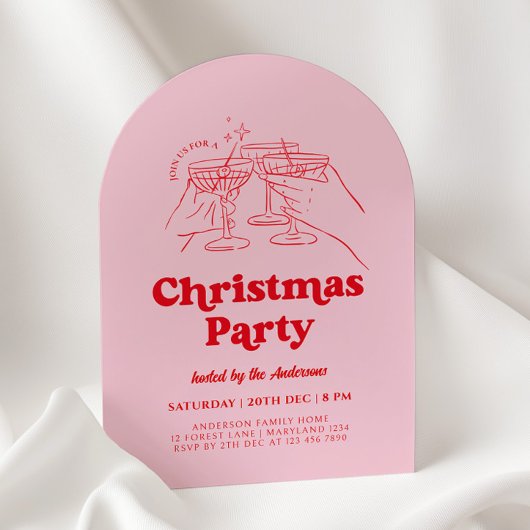 Retro Hand Drawn Christmas Party Invitation Kaart