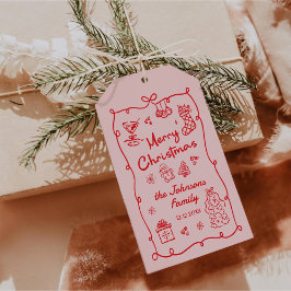 Retro Hand Drawn Friendsmas Christmas Party Cadeaulabel