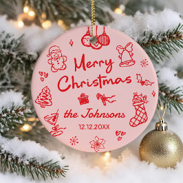 Retro Hand Drawn Friendsmas Christmas Party Photo Keramisch Ornament