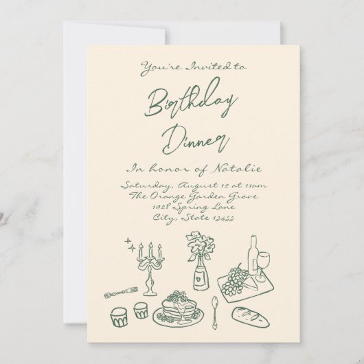 Retro Hand Drawn Funky Verjaardag Dinner Party Kaart (Voorkant)