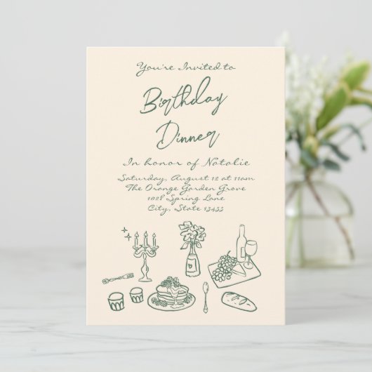Retro Hand Drawn Funky Verjaardag Dinner Party Kaart (Staand voorkant)