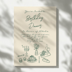 Retro Hand Drawn Funky Verjaardag Dinner Party Kaart