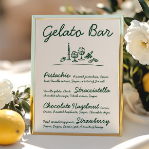 Retro Hand-Drawn Gelato Bar Trouwtafel Teken Kaart