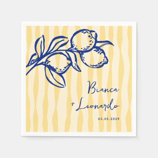 Retro Hand Drawn Handwritten Blue Italian Wedding Servet (Voorkant)