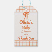 Retro Hand Drawn Neutral Bow Gingham Baby Shower Cadeaulabel (Voorkant)