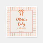 Retro Hand Drawn Orang Bow Gingham Baby Shower Servet (Voorkant)