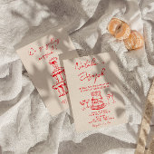 Retro Hand Drawn Red Cake Quirky Unique Wedding Kaart