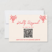 Retro Hand Drawn Red Unique QR Code Wedding RSVP (Devant)