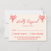 Retro Hand Drawn Red Unique Quirky Wedding RSVP (Devant)