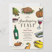 Retro Hand-drawn Thanksgiving Feast Kaart (Voorkant)