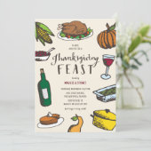 Retro Hand-drawn Thanksgiving Feast Kaart (Staand voorkant)