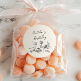 Retro Hand Geschreven Getekend Servies Verjaardags Ronde Sticker