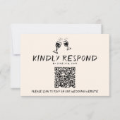 Retro Hand Geschreven Getrokken Bril QR Code Bruil RSVP Kaartje (Voorkant)