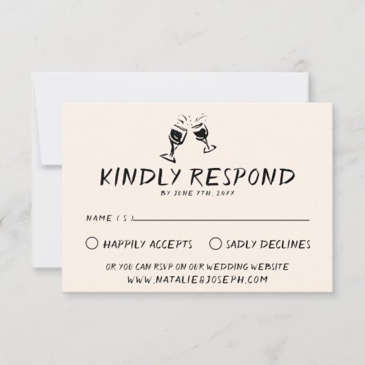 Retro Hand geschreven getrokken glazen eigenzinnig RSVP Kaartje (Voorkant)