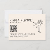 Retro Hand Geschreven Getrokken QR Code Unieke Huw RSVP Kaartje (Voorkant)