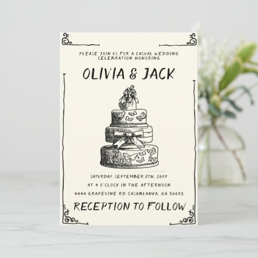 Retro Hand Geschreven Getrokken Taart Quirky Lijst Kaart (Staand voorkant)