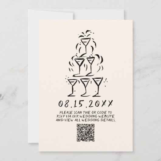 Retro Hand getekend Geschreven Champagne QR Code T Kaart (Achterkant)