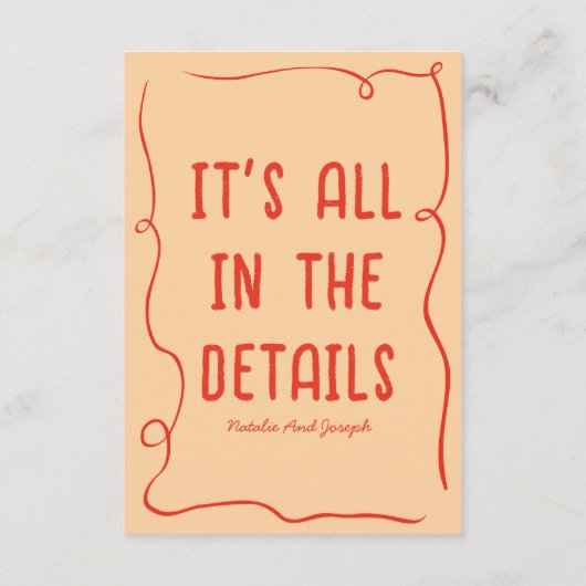 Retro Hand getekend Rood Eigenzinnig Unieke bruilo Informatiekaartje (Achterkant)