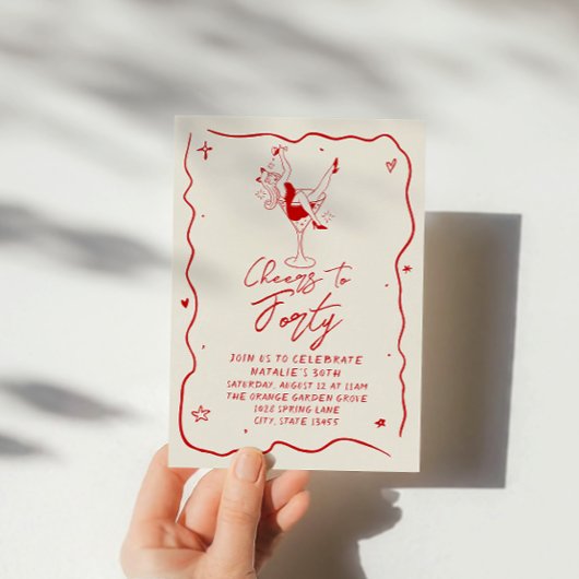 Retro hand getekende gejuich voor veertig 40e verj kaart