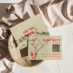 Retro Hand Getekende Kleurrijke Funky QR Code Huwe RSVP Kaartje