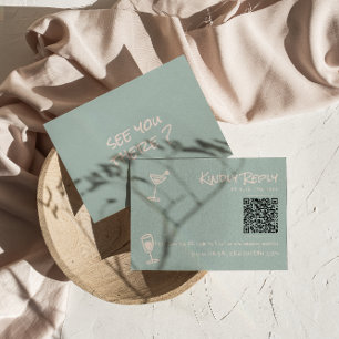 Retro Hand Getekende Kleurrijke Funky QR Code Huwe RSVP Kaartje