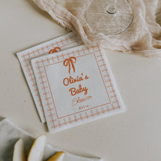 Retro Hand Getekende Oranje Strik Gingham Baby Sho Servet