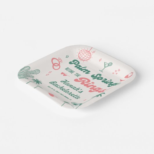 Retro Hand Getekende Palm Springs Bachelorette Papieren Bordje (Gebogen)