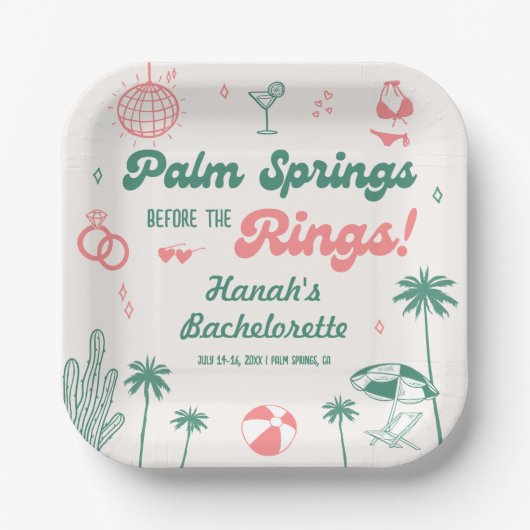 Retro Hand Getekende Palm Springs Bachelorette Papieren Bordje (Voorkant)